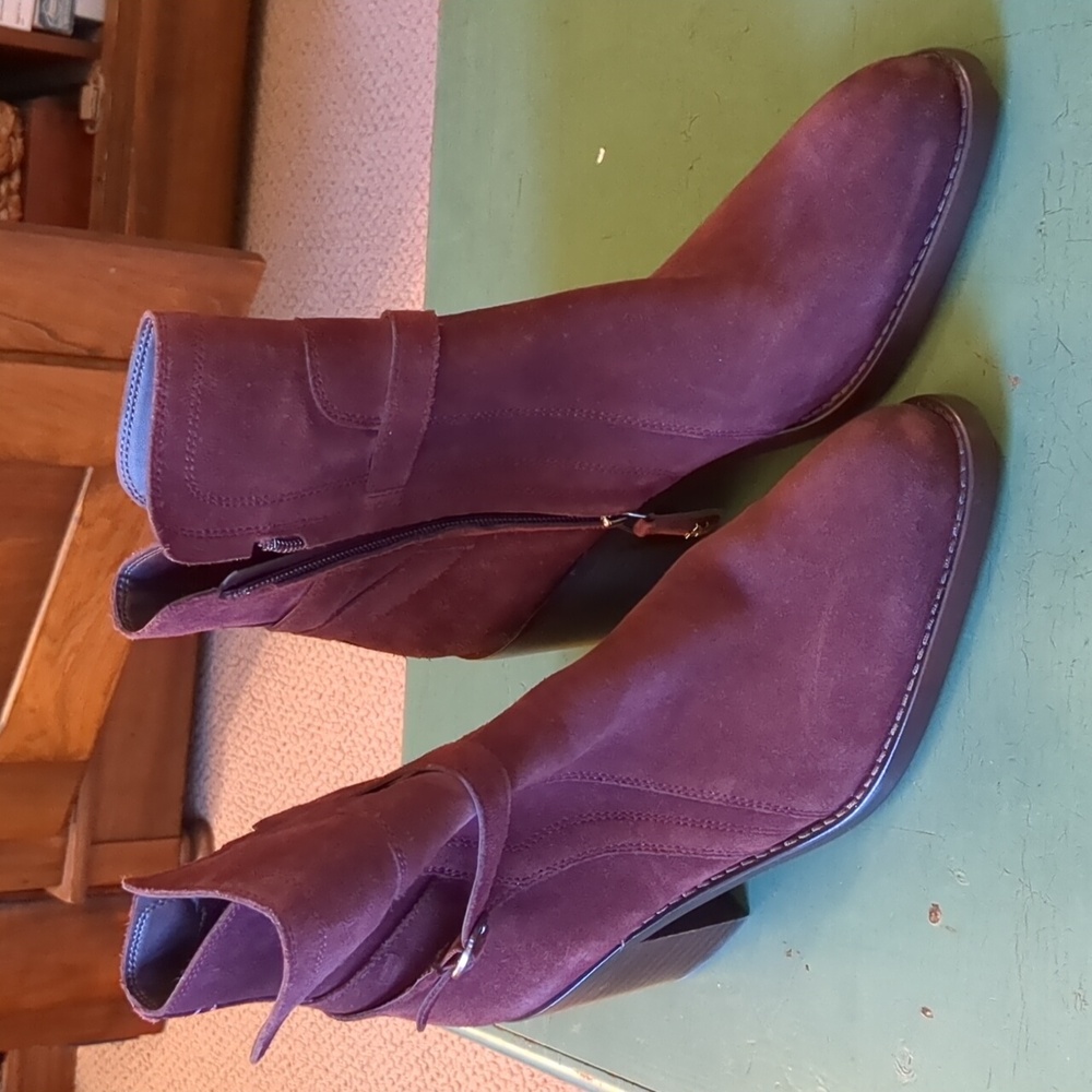 Sam Edelman Simona Boots Burgundy Suede Block Heel - Picture 10 of 13